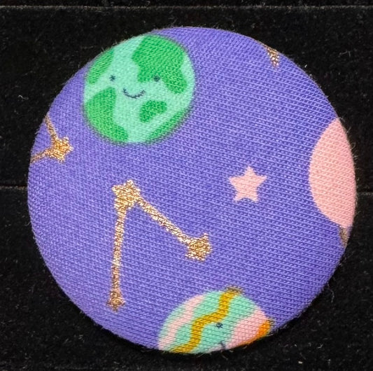 Size 75 Purple Space Buttons - Earth and Stars