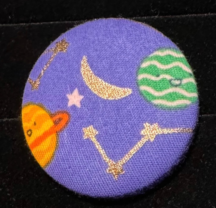 Size 75 Purple Space Buttons - Saturn, Moon and Green Planet