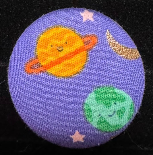 Size 75 Purple Space Buttons - Saturn and Earth