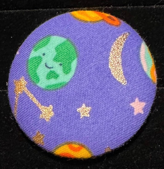 Size 75 Purple Space Buttons - Earth and Moon